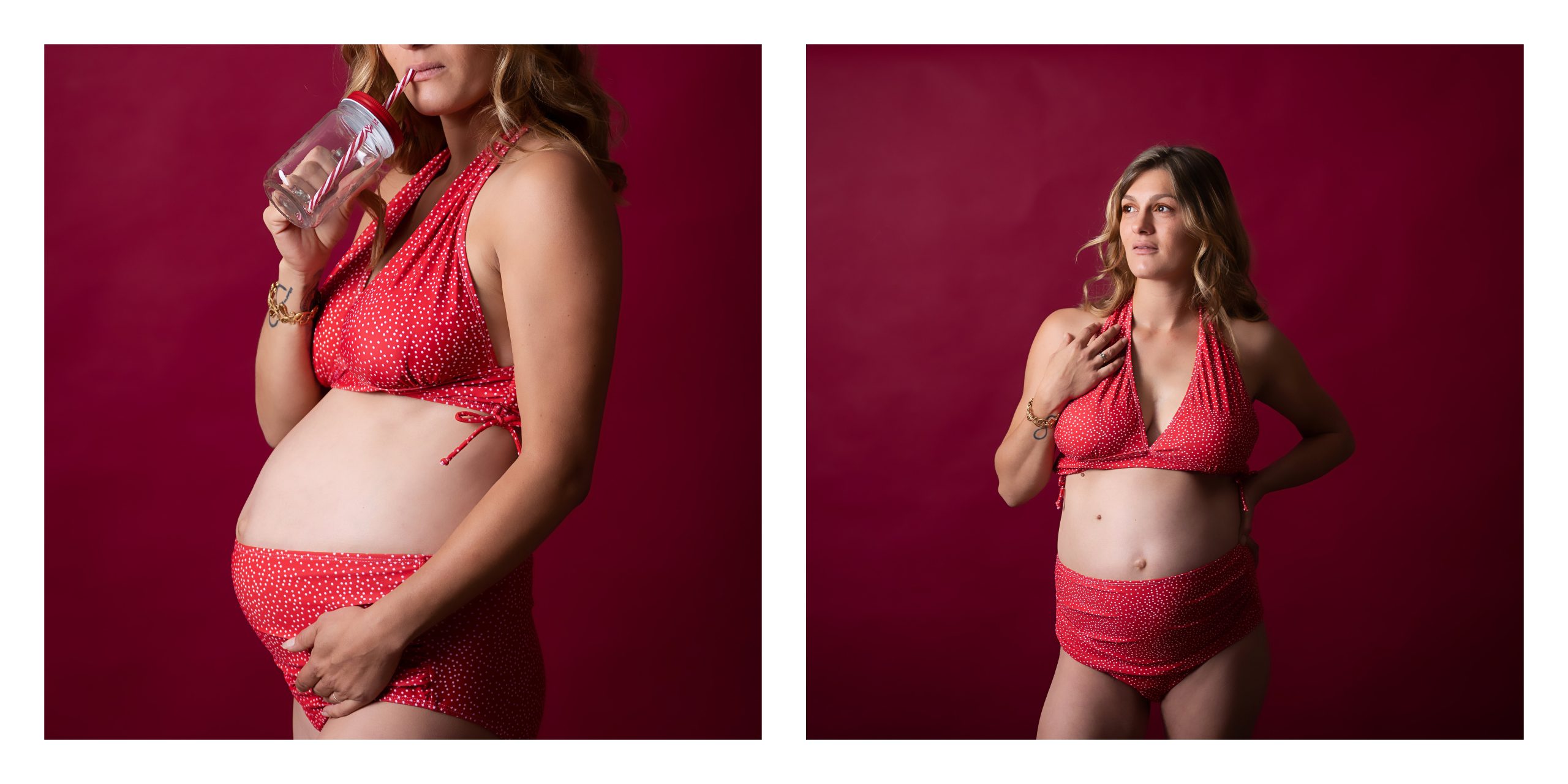 Tenue de grossesse rouge à pois blanc pour shooting grossesse photographe grossesse à Baugy