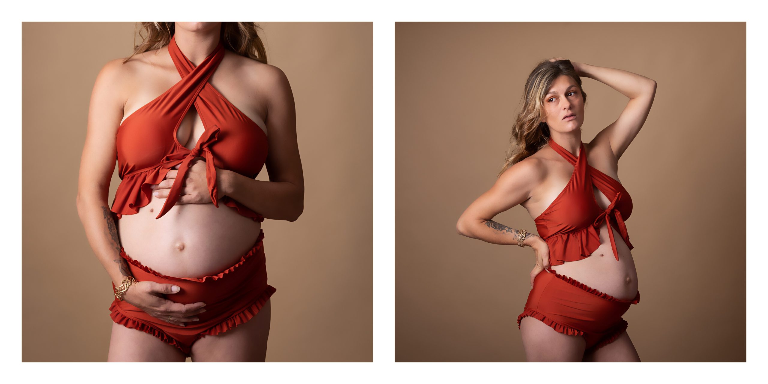 Maillot de bain rouille photographe grossesse à Baugy