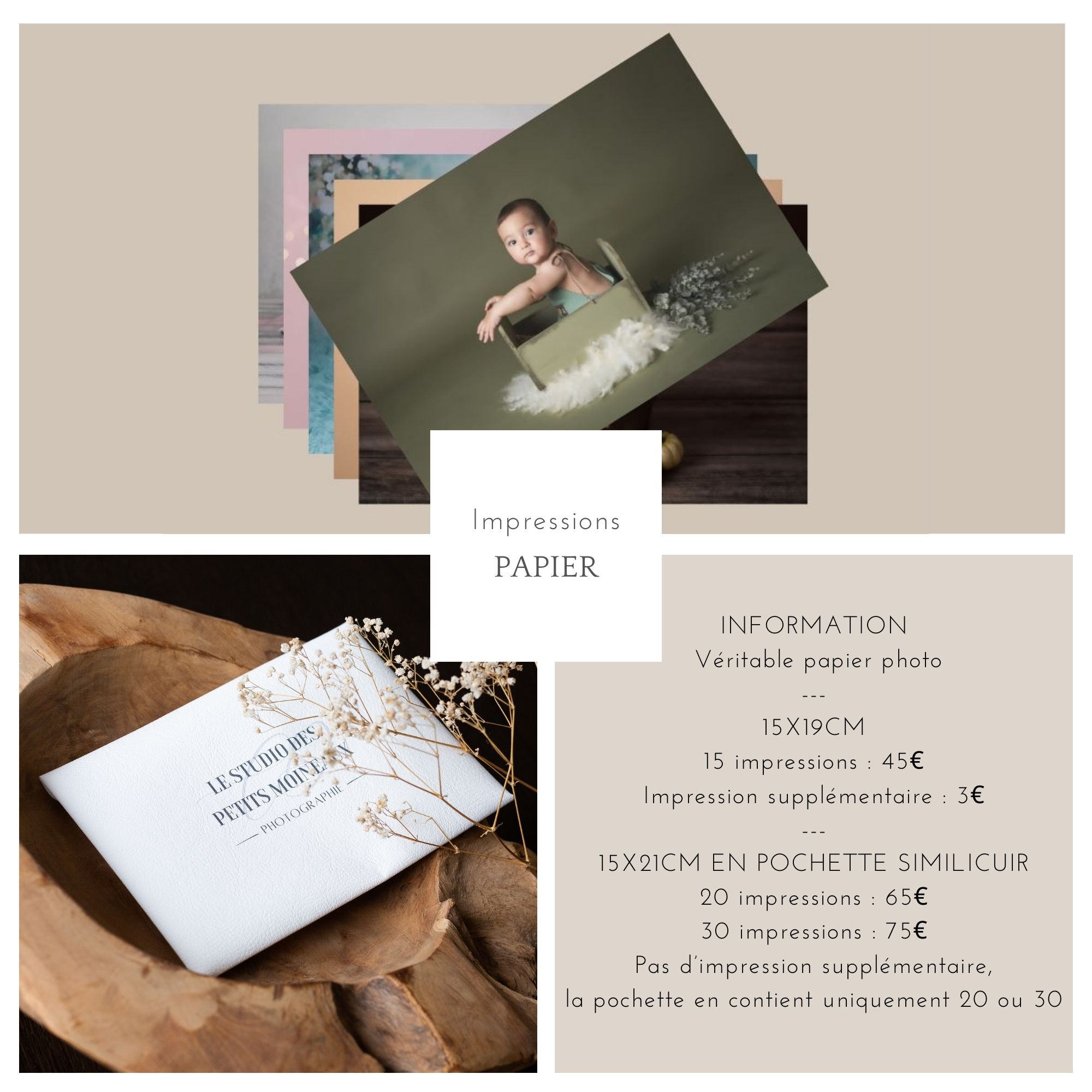 Impressions papier 13x19cm avec boîte rigide kraft