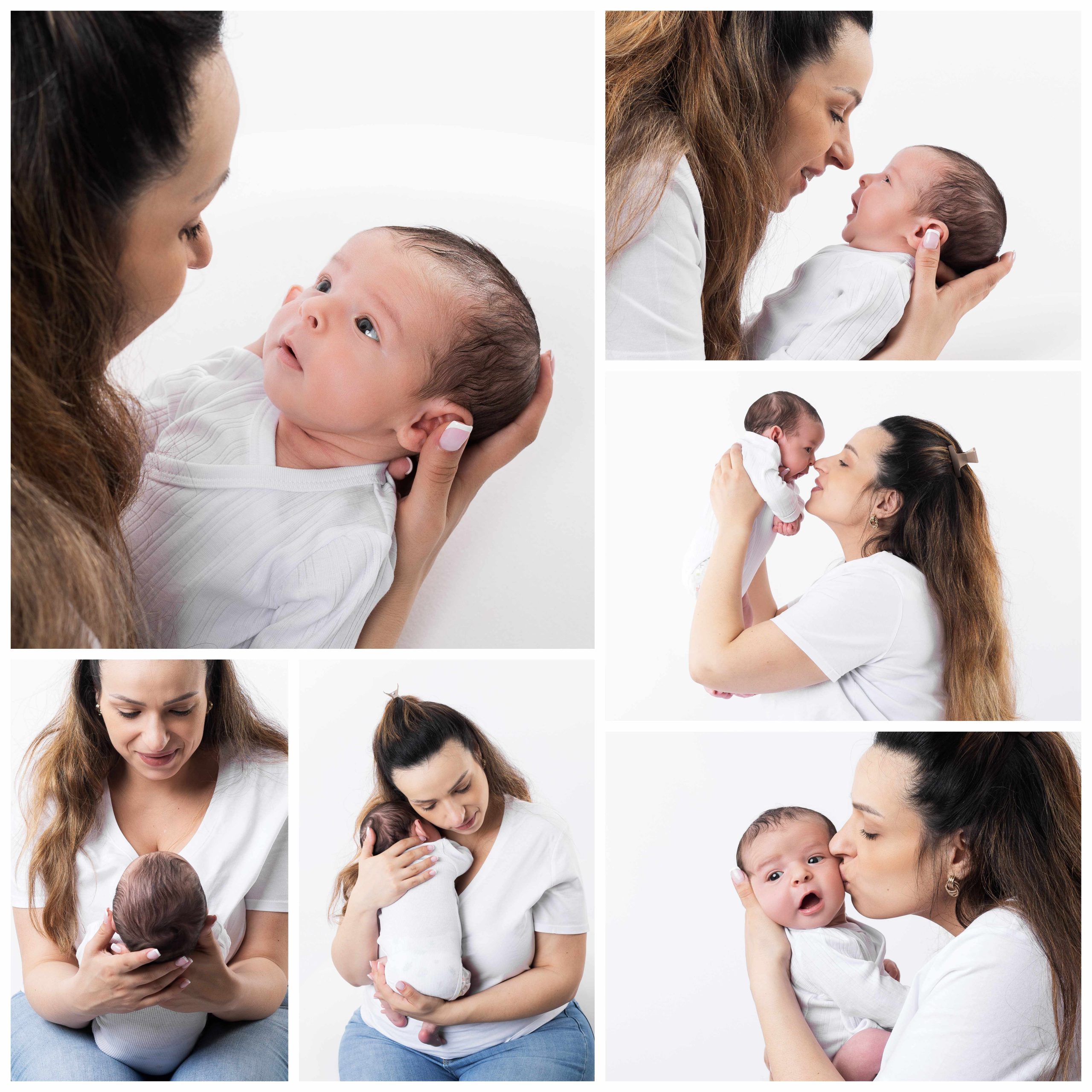 Séance photo naissance famille sur fond blanc à Bourges