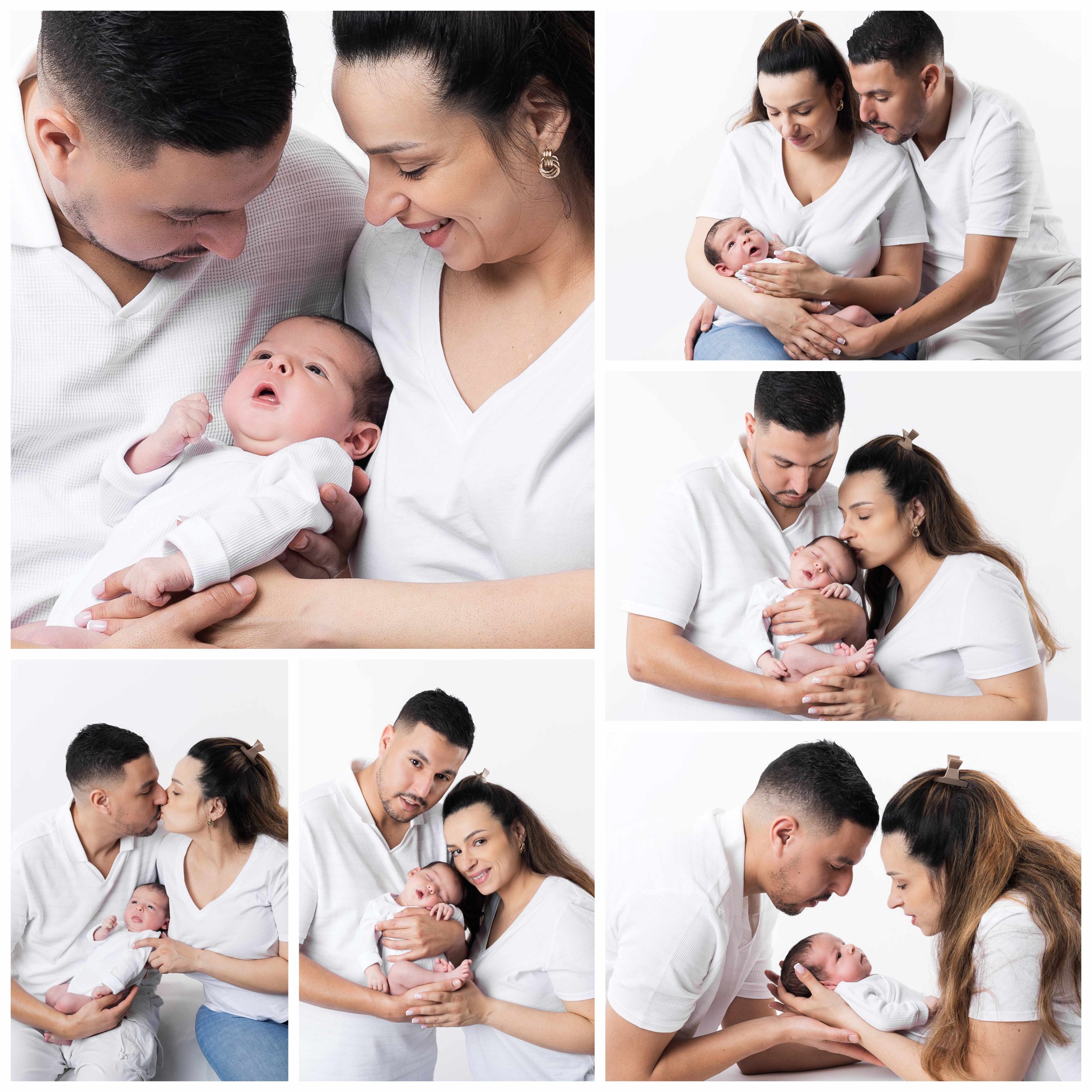 Séance photo naissance famille sur fond blanc à Nevers