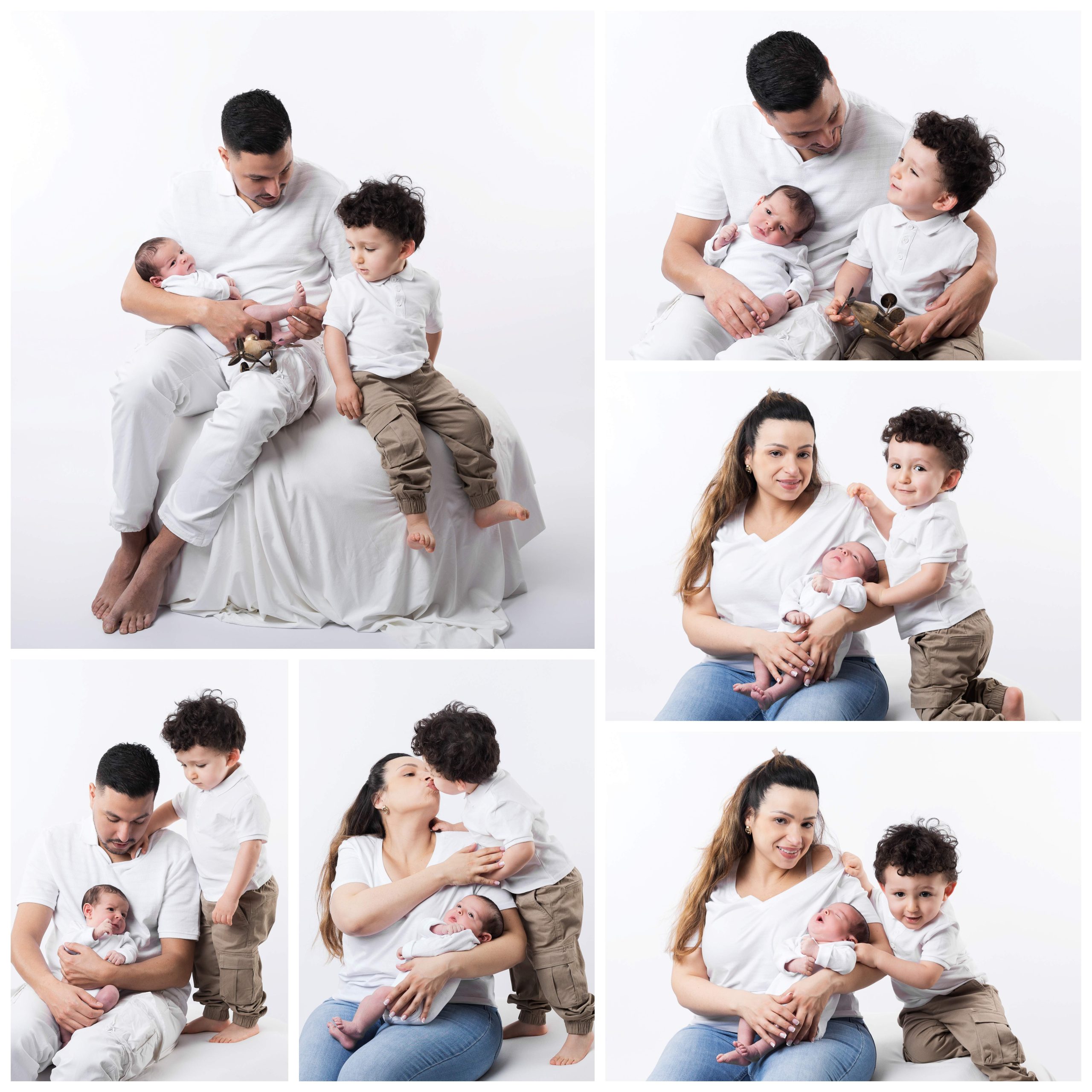 Séance photo naissance famille sur fond blanc