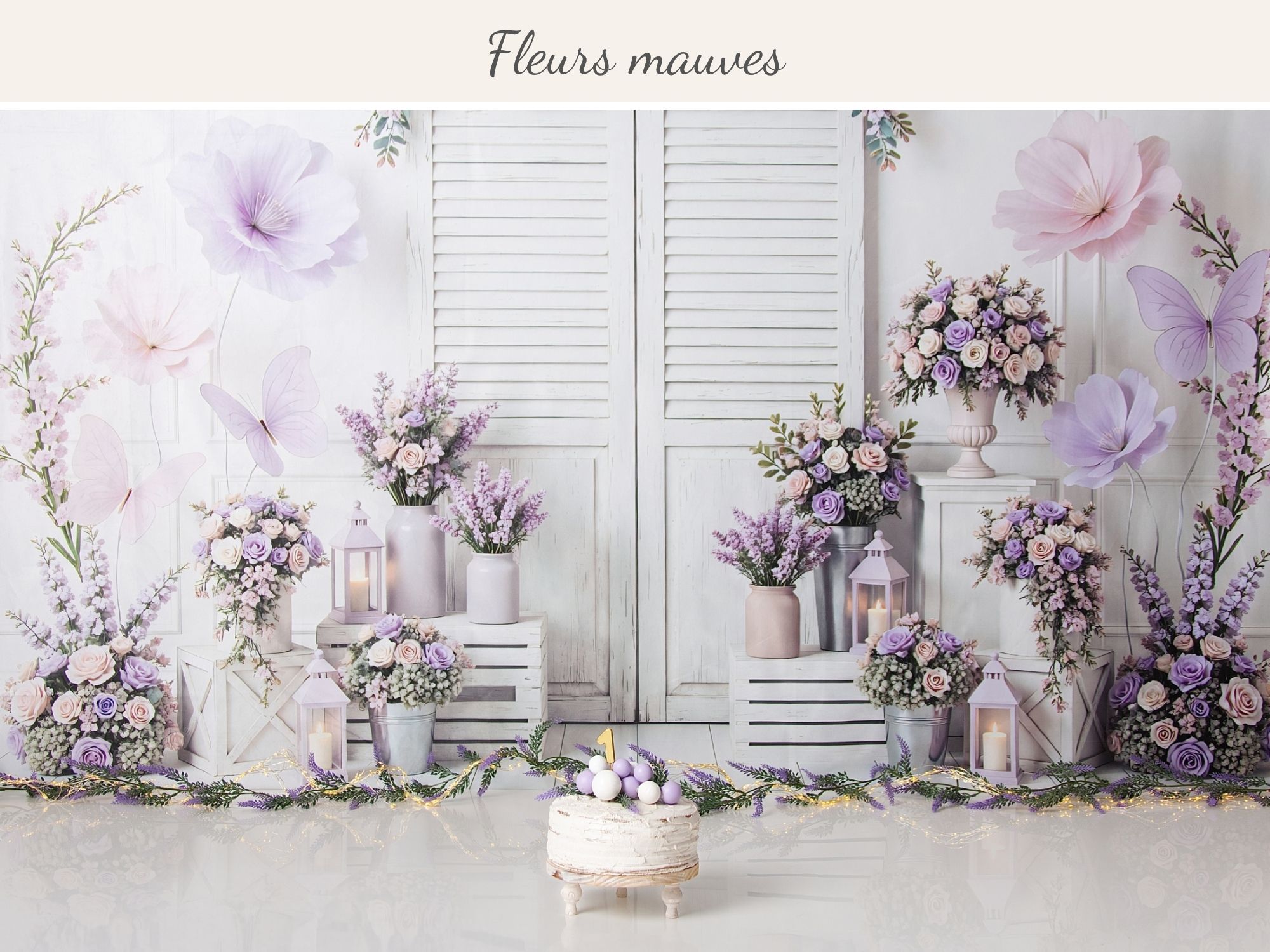premier anniversaire enfant sur décor dans mes tons mauves au studio photo de Baugy, près d'Avord