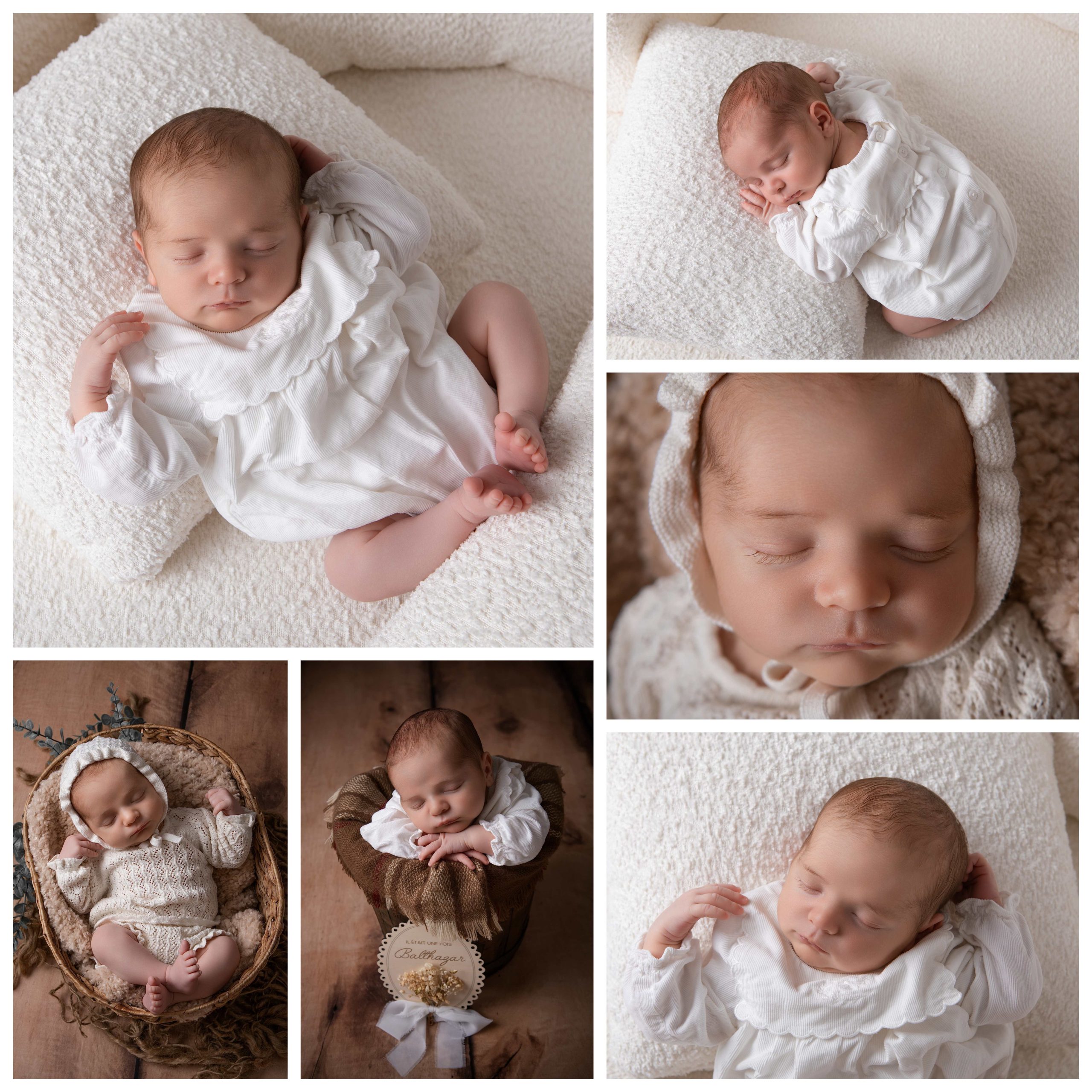 shooting photo nouveau né au studio des petits moineaux Nouveau-né endormi dans un petit lit en bois par Le Studio des Petits Moineaux, photographe naissance à Baugy entre Bourges et Nevers.